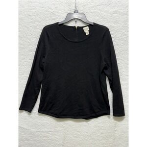 Chico's‎ Black Long Sleeve Knit Top with Gold Zipper Back Closure